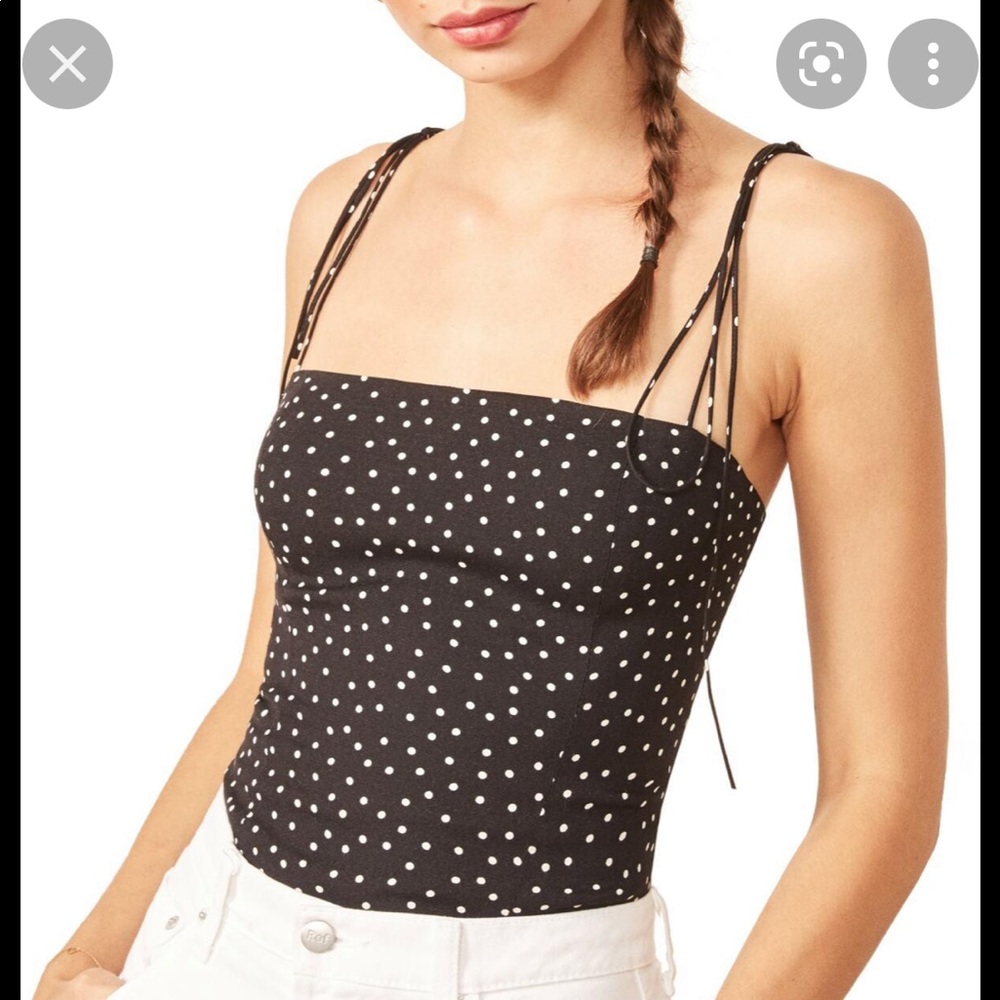 Reformation polka dot top with tie shoulder straps